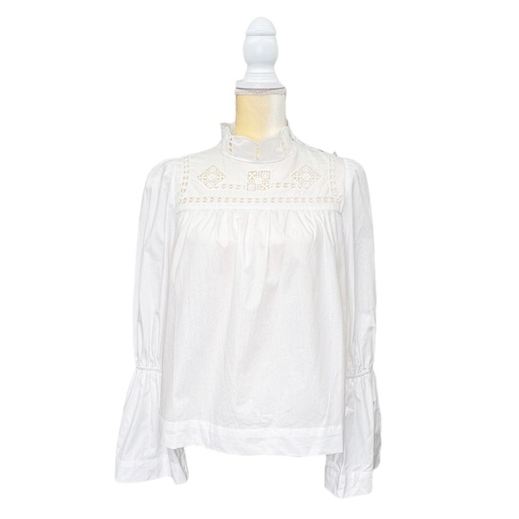 Free People White Cotton Blouse Size XS Bell Sleeves Crochet Eyelet Lace New NWT - Picture 7 of 12